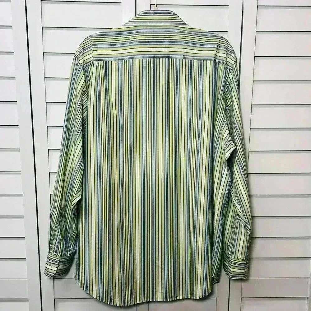 Banana Republic Long Sleeve Striped Button Down Shirt Size L Green, Blue & White